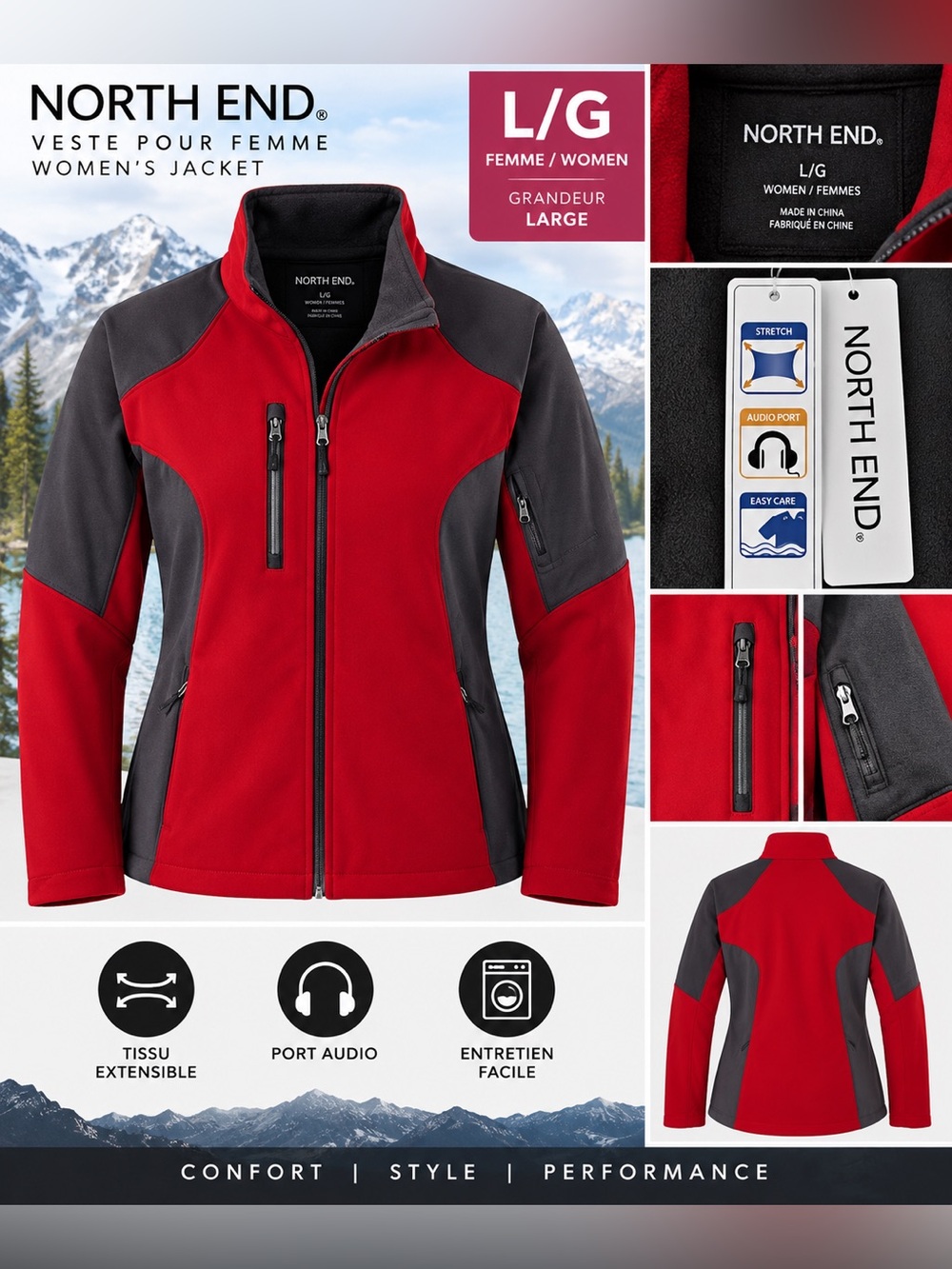North End - Women's Compass Colour Block Soft Shell Jacket Large